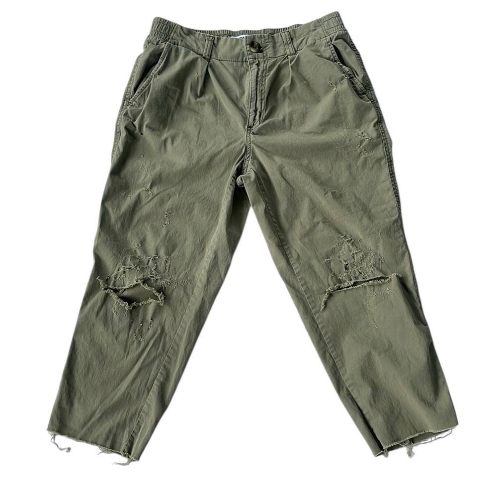 SONOMA WOMENS OLIVE GREEN CROPPED DISTRESSED PANTS SIZE 6